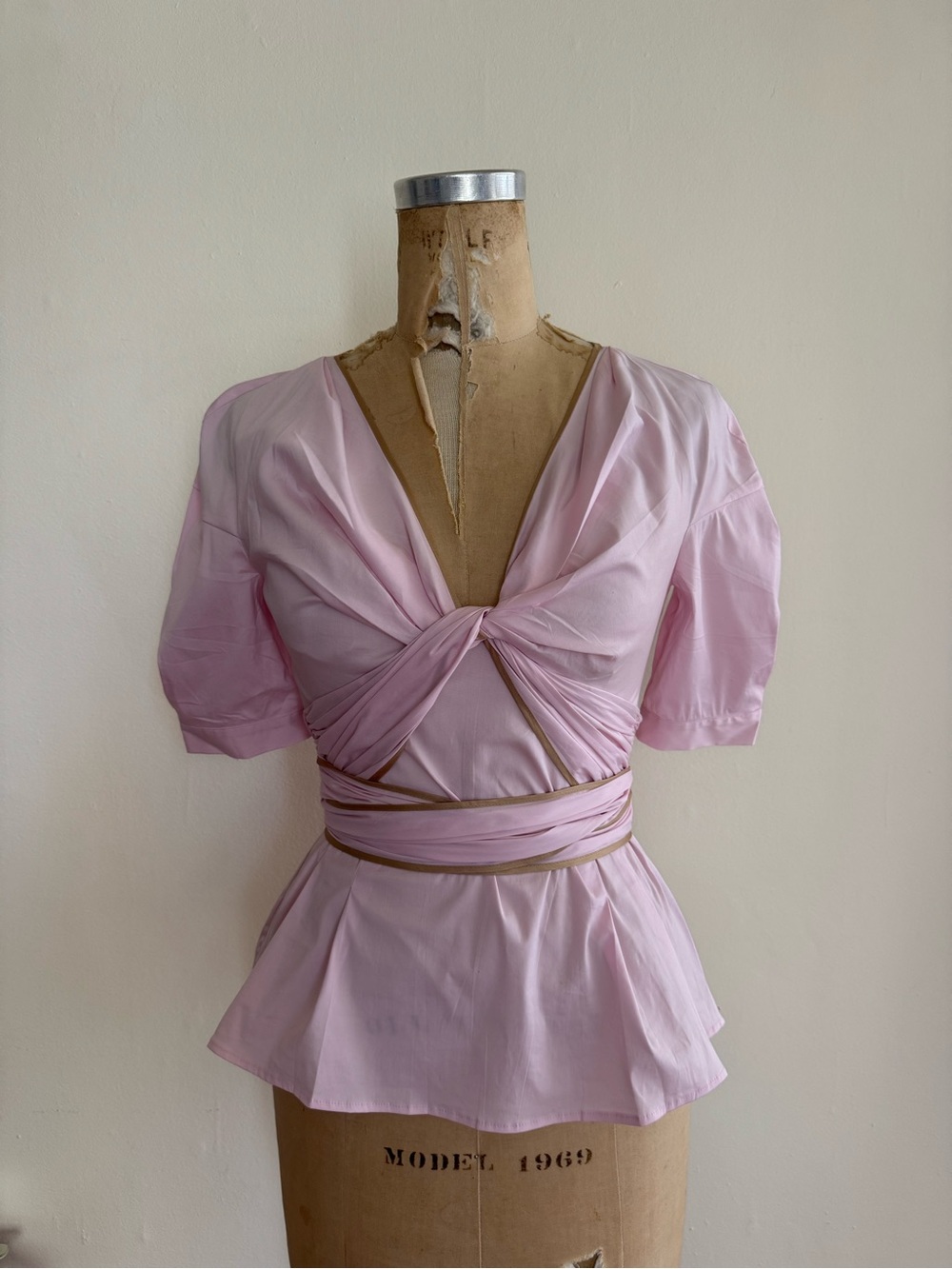 NWT Prada top blouse pink wrap poplin petal pink 40